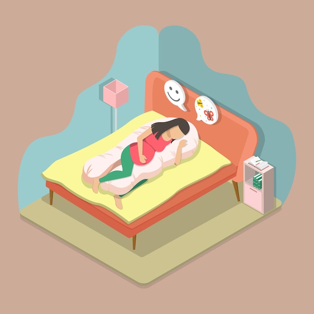 Ilustração conceitual de almofada para uma mulher grávida em vetor plano isométrico 3D