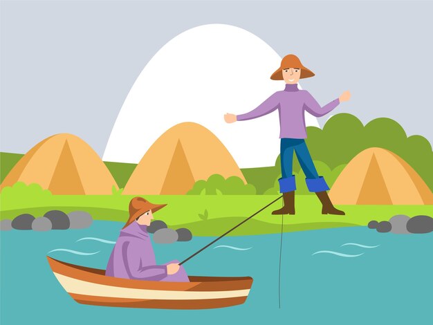 Ilustração conceitual de destinos de pesca elegante e bonita
