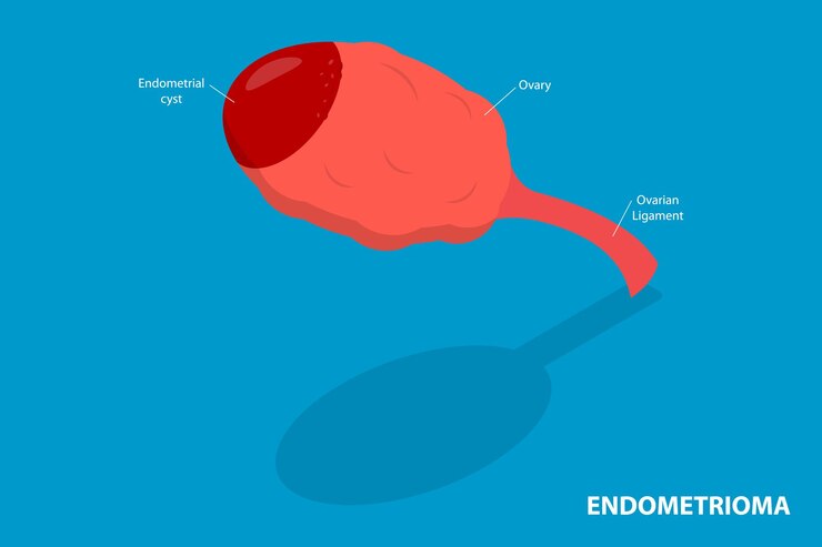 Vetor ilustração conceitual de vetor plano isométrico 3d de endometrioma