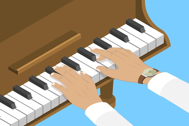 Ilustração conceitual de vetor plano isométrico 3D de um pianista
