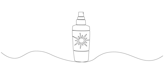 Ilustração contínua de linha única de creme cosmético ou gel protetor solar em spray ilustração vetorial mostrando protetor solar no estilo de uma linha