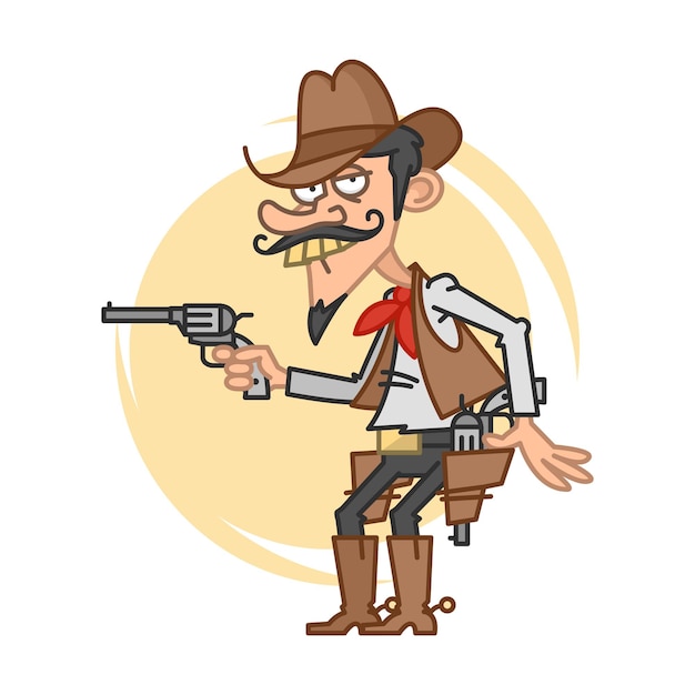 Ilustração, cowboy engraçado com arma, formato EPS 10