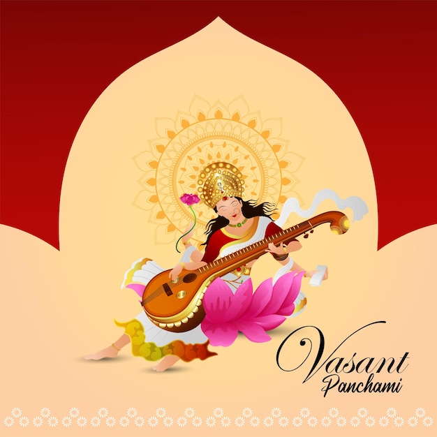 Vetor ilustração criativa da deusa saraswati para feliz vasant panchami