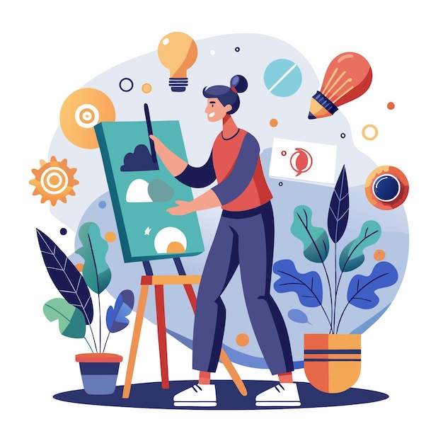 Ilustração criativa do espaço de trabalho Design de escritório vibrante com elementos inspiradores