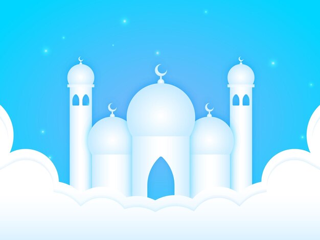 Ilustração criativa vetorial de uma mesquita em fundo azul brilhante para celebração de festivais islâmicos