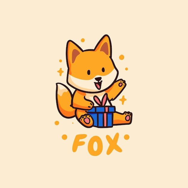 Ilustração Cute and Kawaii Happy Fox recebendo presente