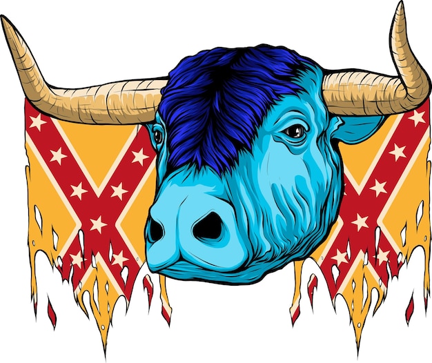 Vetor ilustração da bandeira confederada com cabeça de búfalo