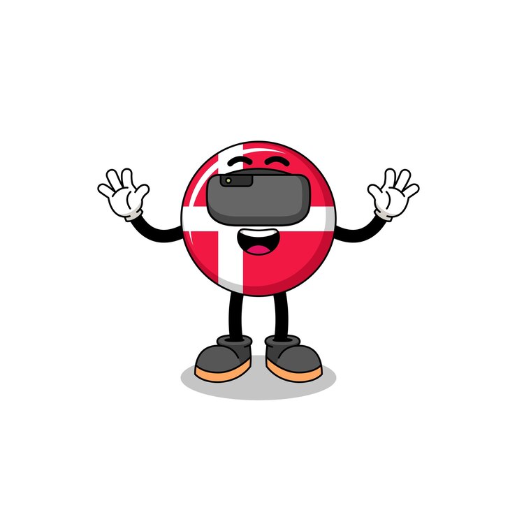 Vetor ilustração da bandeira da dinamarca com um fone de ouvido vr