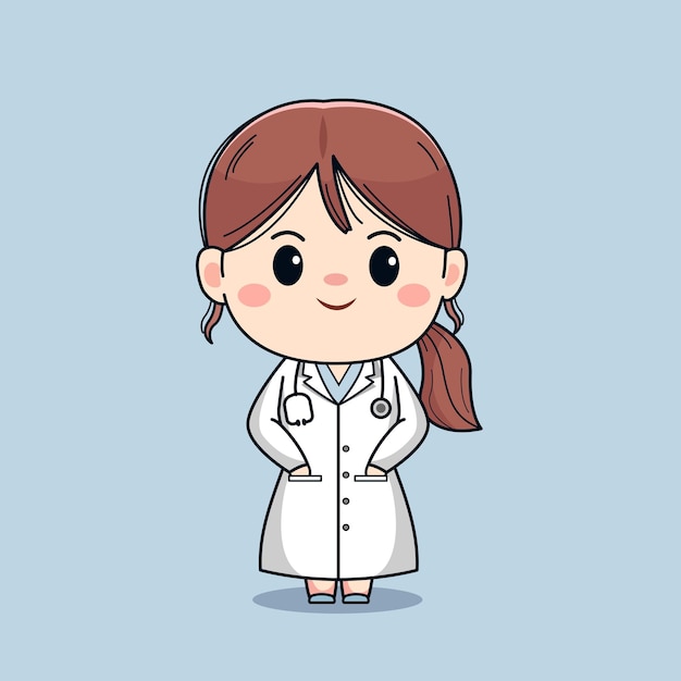 Vetor ilustração da bela médica desenho de personagem kawaii bonito