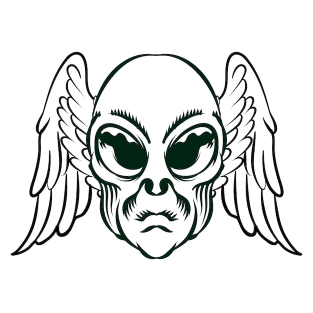 Ilustração da cabeça do anjo alienígena com asas para o elemento do vetor do logotipo do emblema