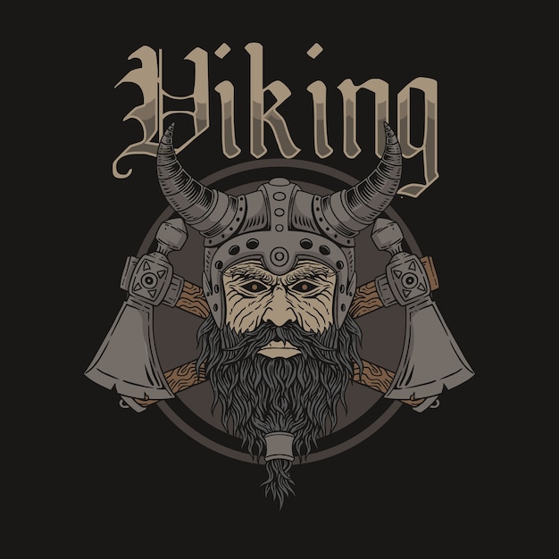 Ilustração da cabeça do guerreiro viking usando um capacete viking
