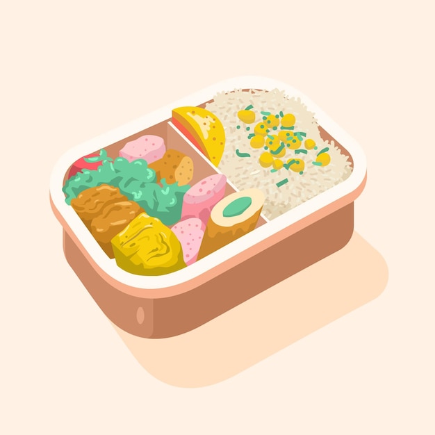 Ilustração da caixa de bento desenhada à mão