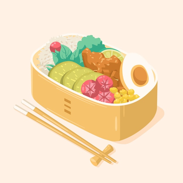 Ilustração da caixa de bento desenhada à mão