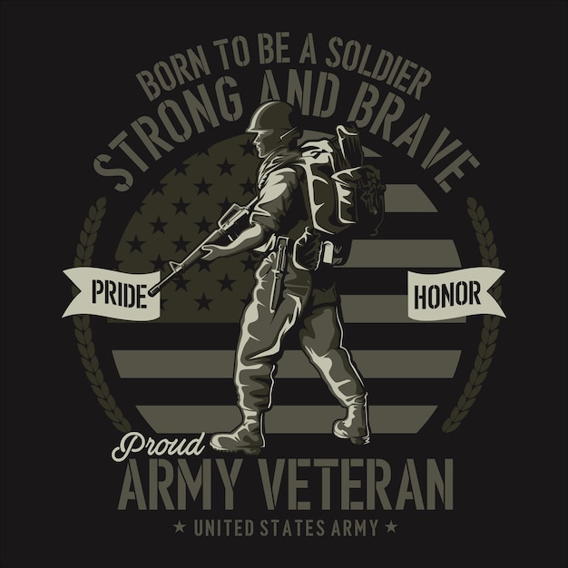 Vetor ilustração da camiseta do veterano do exército em design plano