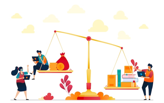ilustração da carga de custos da educação. metáfora por livros e dinheiro. Educação de alto custo.