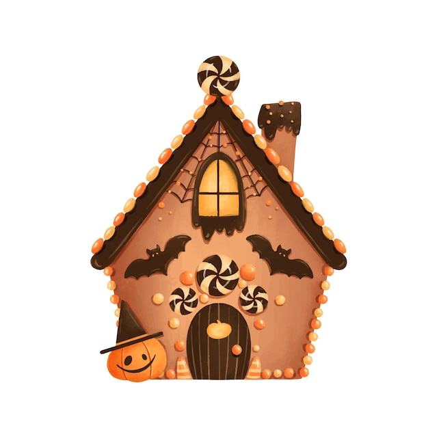 Ilustração da casa de pão-de-espécie de halloween dos desenhos animados bonitos. casa assombrada. casa das bruxas.