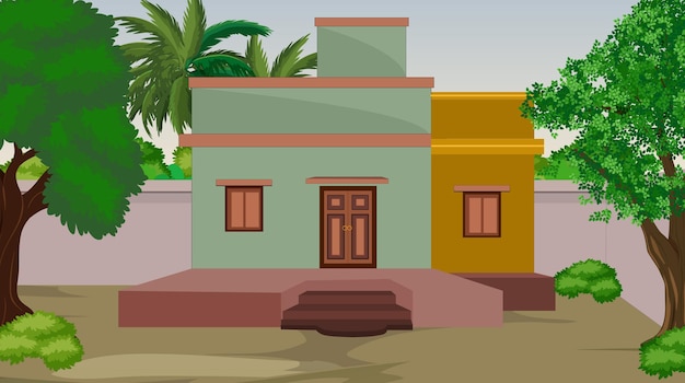 Ilustração da casa indiana vector artvillage houseindian village background para desenho animado