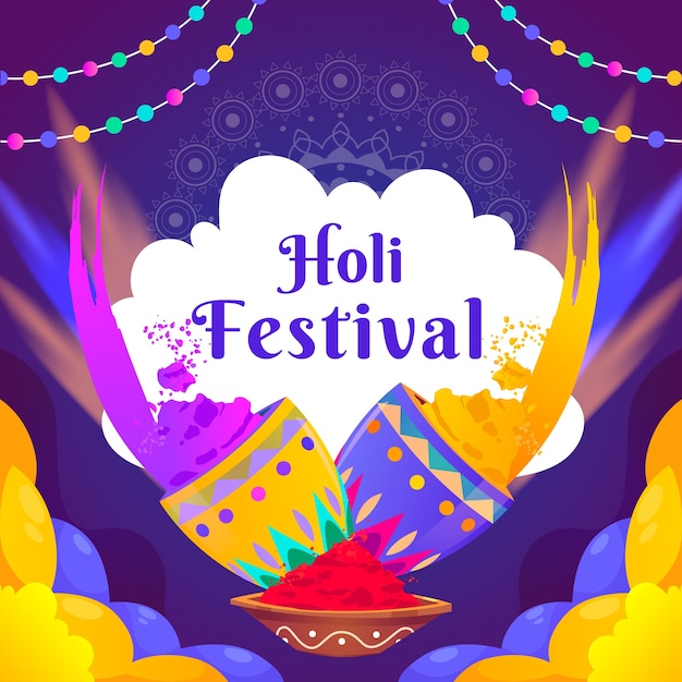 Ilustração da celebração do festival Holi em gradiente
