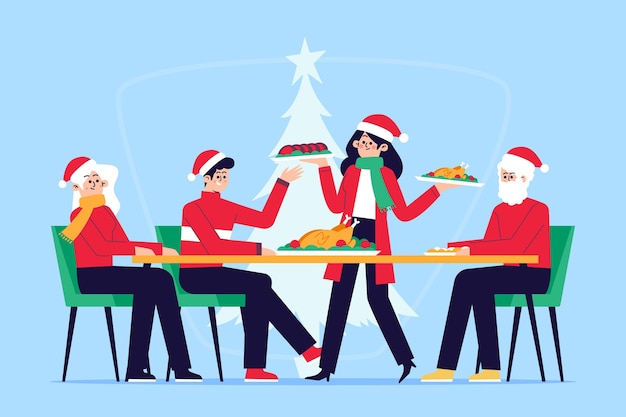 Vetor ilustração da cena do jantar de natal