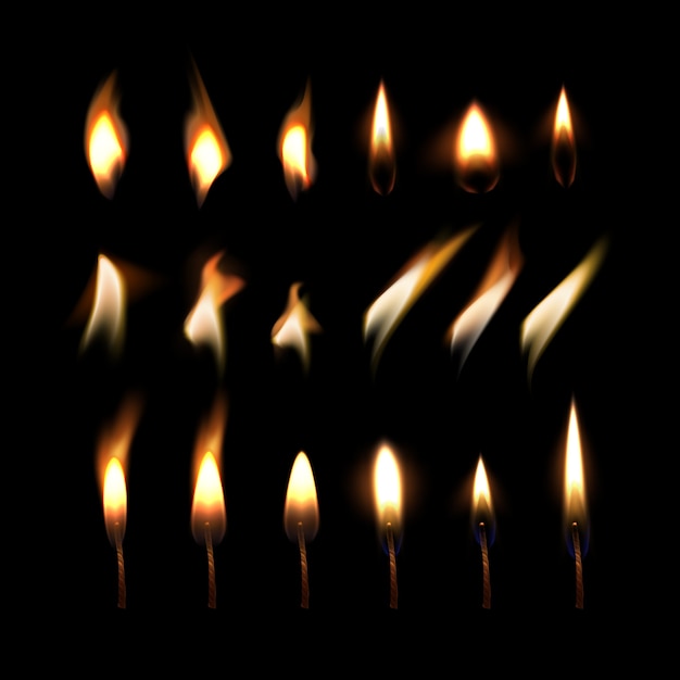 Vetor ilustração da chama da vela e fogo em movimento