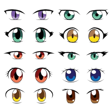 Coleção colorida detalhada de olhos de anime