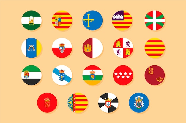 Ilustração da coleção de bandeiras das regiões espanholas