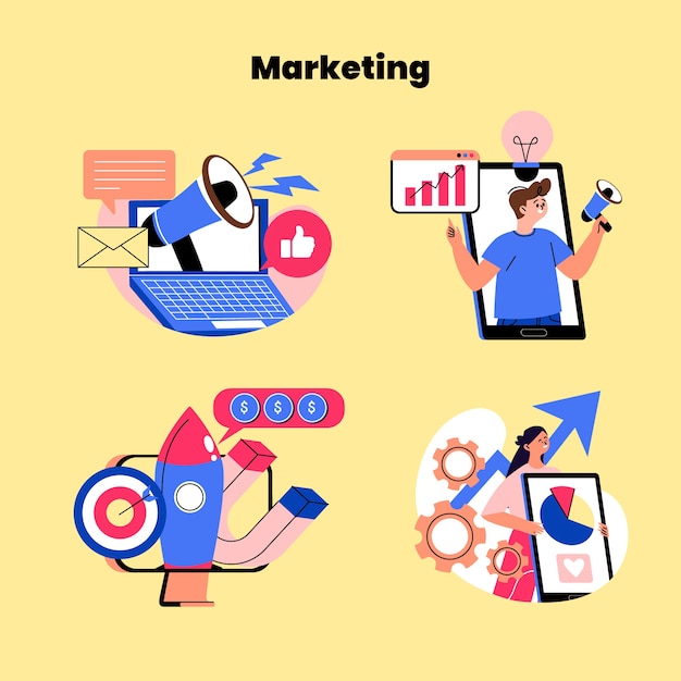 Ilustração da coleção de comercialização plana