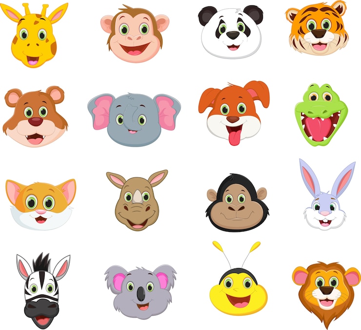 Vetor ilustração da coleção de desenhos animados de cara de animal fofo
