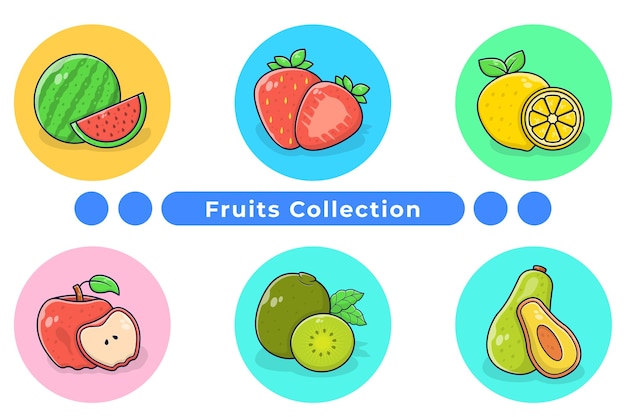 Ilustração da coleção de frutas frescas desenhada à mão