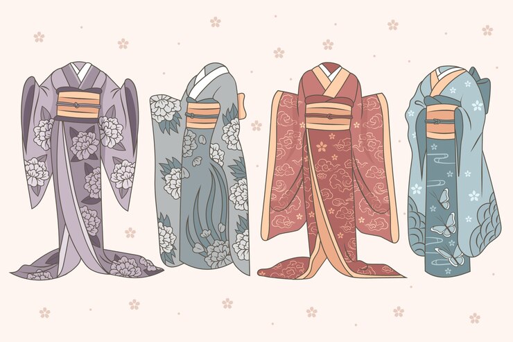 Vetor ilustração da coleção de trajes tradicionais asiáticos desenhada à mão