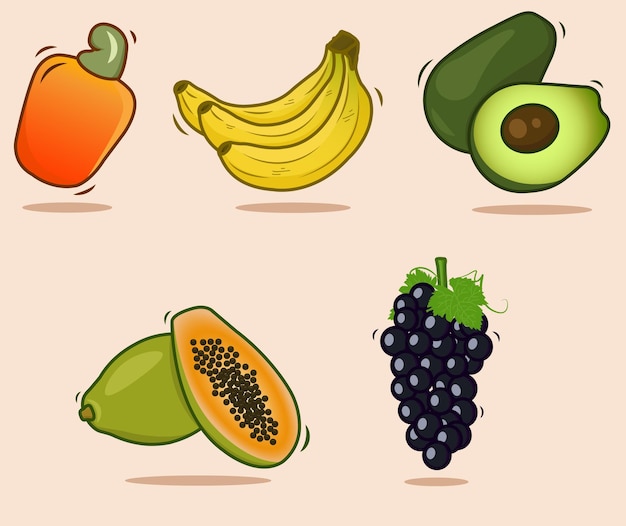 Ilustração da coleção de vetores coloridos de frutas tropicais