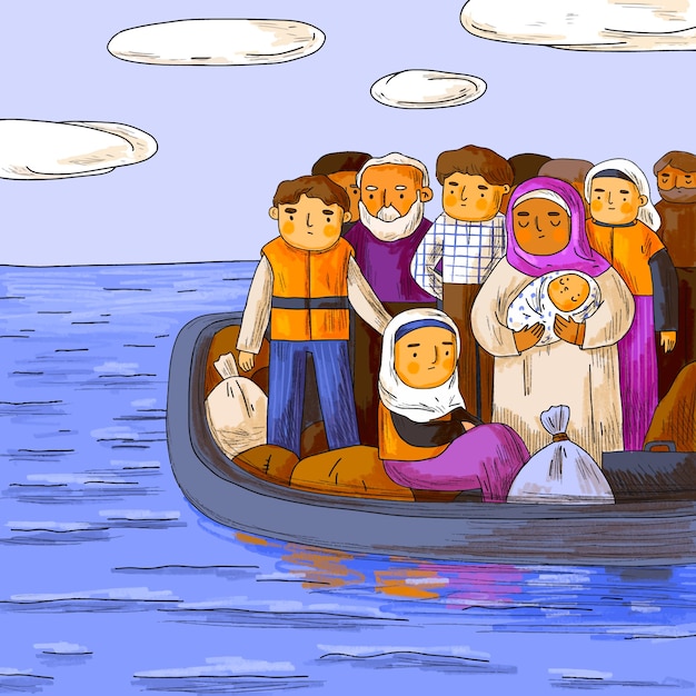 Ilustração da crise migratória desenhada à mão