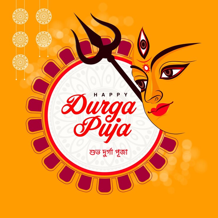 Vetor ilustração da deusa durga face no banner de cabeçalho religioso indiano feliz durga puja subh navratri