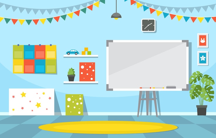 Vetor ilustração da escola infantil do jardim de infância da educação interna da sala de aula