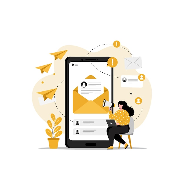 Ilustração da estratégia de campanha de marketing por e-mail para dispositivos móveis