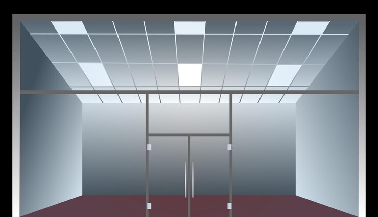 Vetor ilustração da fachada da loja com janela de vidro e portas.