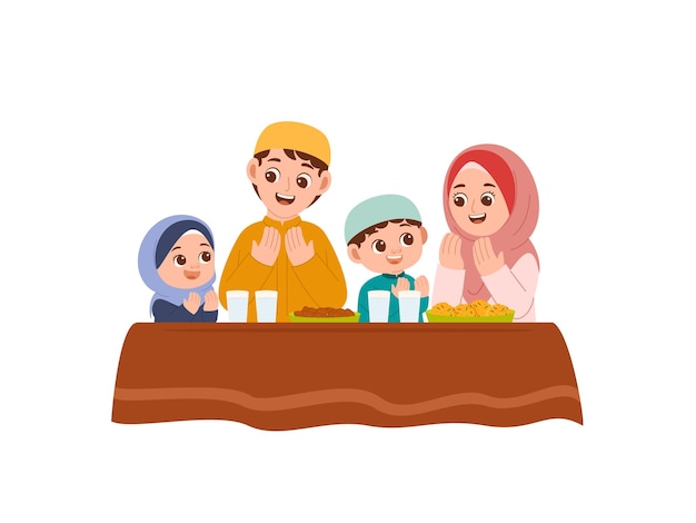 Ilustração da família muçulmana Iftar Ramadan