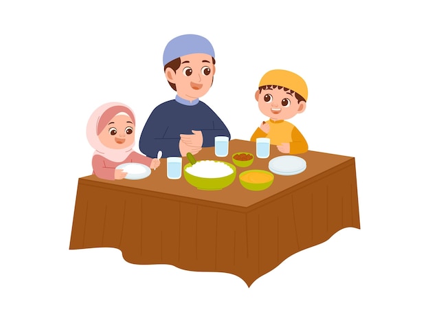 Ilustração da família muçulmana Iftar Ramadan