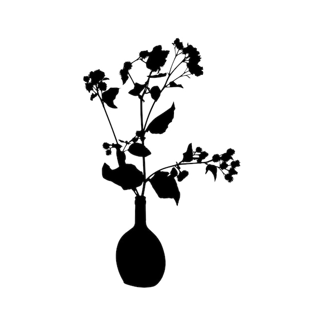 Ilustração da flor. Planta em vaso. Silhueta negra. Elemento de desenho vetorial.