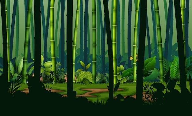 Floresta De Bambu Do Fundo Na Noite Ilustração do Vetor