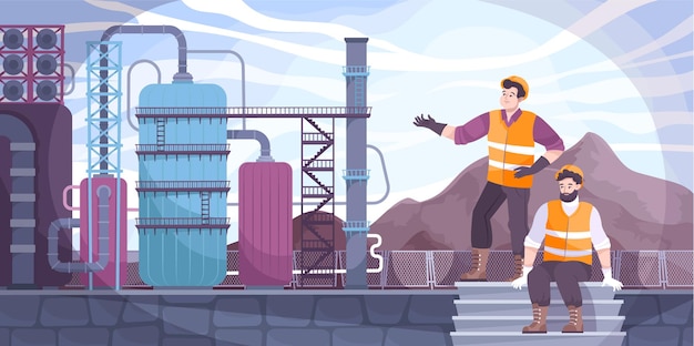 Ilustração da indústria de petróleo com ilustração plana de extração de petróleo