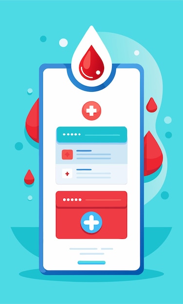 Vetor ilustração da interface de login do aplicativo de doação de sangue com aplicativo móvel