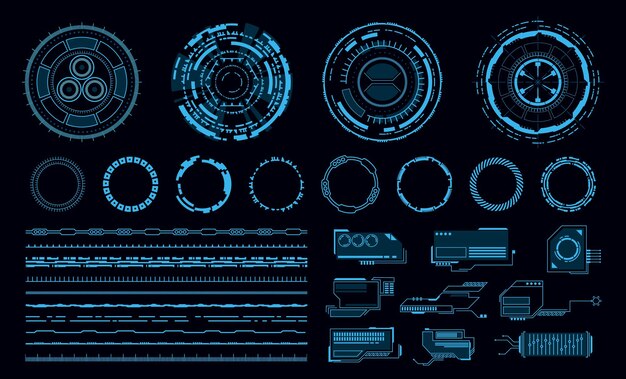 Ilustração da interface do usuário de toque virtual azul futurista de elementos hud