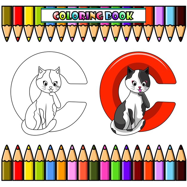 Vetor ilustração da letra c para cat para livro de colorir