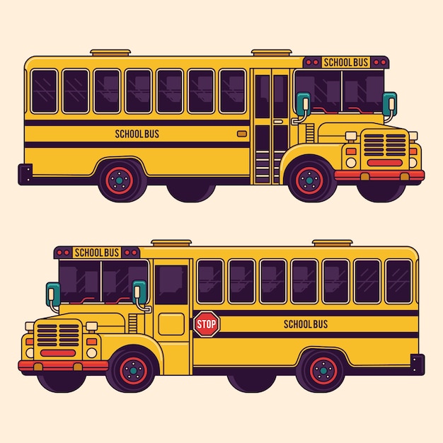 Ilustração da linha vetorial do ônibus escolar