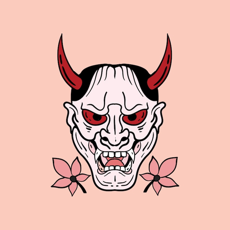 Vetor ilustração da máscara do diabo vermelho impressa em camisetas e suvenires vetoriais premium