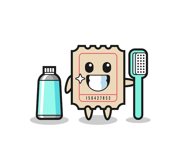 Ilustração da mascote do bilhete com uma escova de dentes