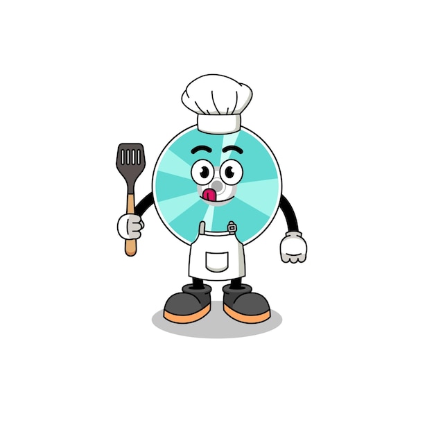 Ilustração da mascote do chef de disco óptico