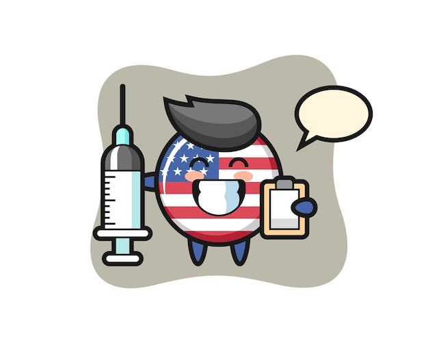 Ilustração da mascote do distintivo de bandeira dos estados unidos como médico