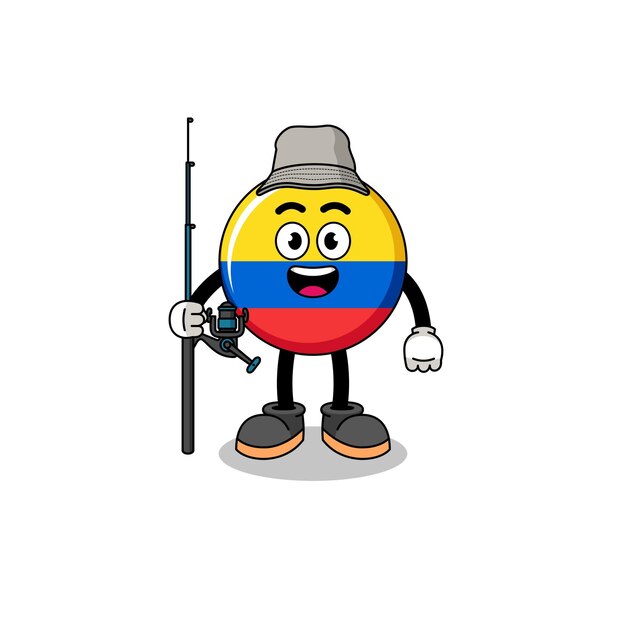 Ilustração da mascote do pescador da bandeira de colômbia